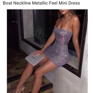 Purple Boat Neckline Metallic Feel Mini Dress Brand New
